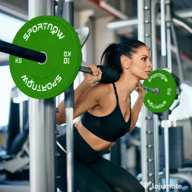 SPORTNOW Set de 2 Discuri Greutăți 2x10 kg din Cauciuc, cu Gaură de 5 cm pentru Gantere și Grijuri, Ø45x4 cm, Verde | Aosom Romania