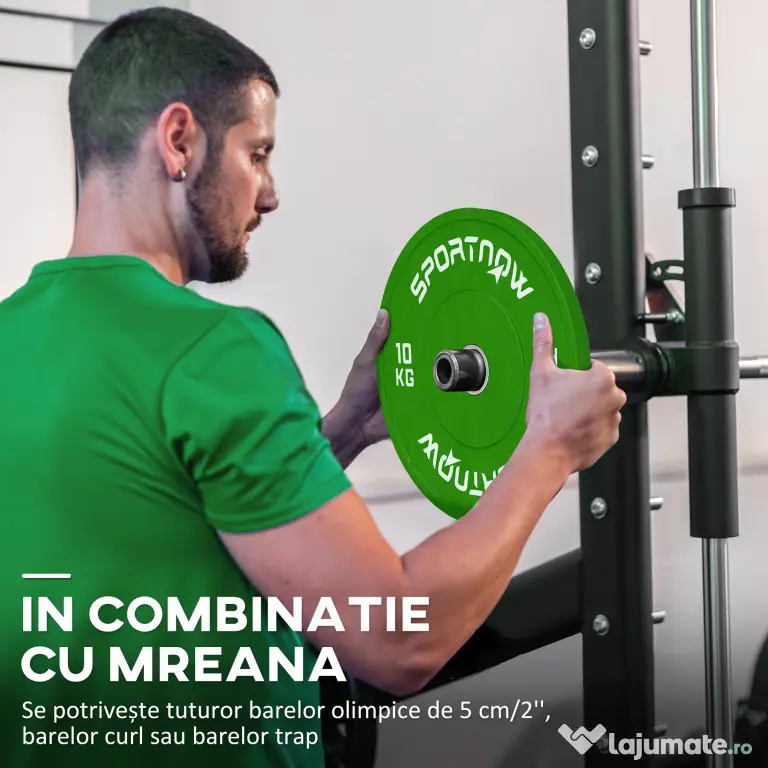 SPORTNOW Set de 2 Discuri Greutăți 2x10 kg din Cauciuc, cu Gaură de 5 cm pentru Gantere și Grijuri, Ø45x4 cm, Verde | Aosom Romania