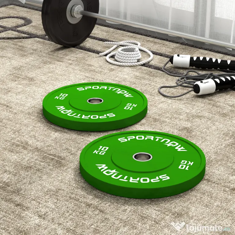 SPORTNOW Set de 2 Discuri Greutăți 2x10 kg din Cauciuc, cu Gaură de 5 cm pentru Gantere și Grijuri, Ø45x4 cm, Verde | Aosom Romania