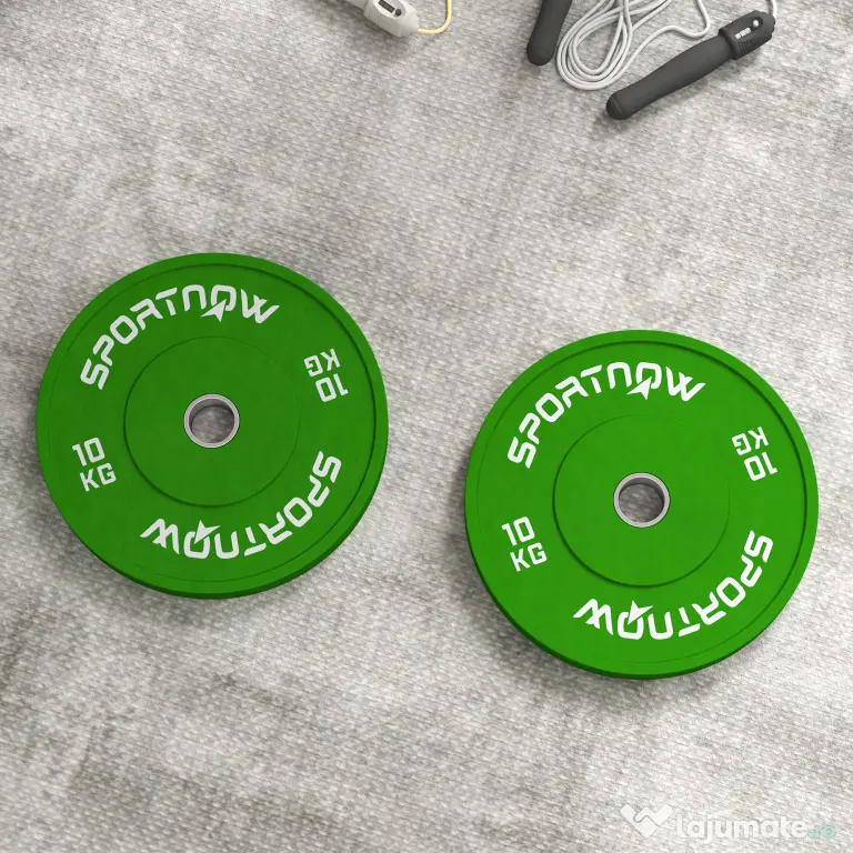 SPORTNOW Set de 2 Discuri Greutăți 2x10 kg din Cauciuc, cu Gaură de 5 cm pentru Gantere și Grijuri, Ø45x4 cm, Verde | Aosom Romania