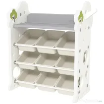 AIYAPLAY Etajeră pentru Copii, Organizator de Depozitare Jucării cu 4 Niveluri și 9 Coșuri, 77x42x94 cm, Crem Alb | Aosom Romania