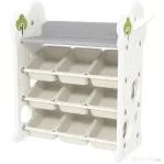 AIYAPLAY Raft pentru jucării cu 4 niveluri, 9 recipiente și cârlig lateral, din HDPE, 77x42x94 cm, alb crem