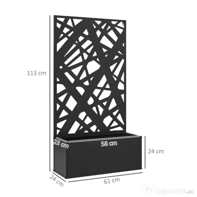 Outsunny Jardinieră cu Grilaj pentru Plante Cățărătoare din Metal, 61x23x113 cm, Negru | Aosom Romania