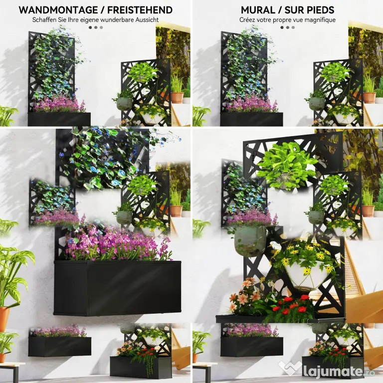 Outsunny Jardinieră cu Grilaj pentru Plante Cățărătoare din Metal, 61x23x113 cm, Negru | Aosom Romania