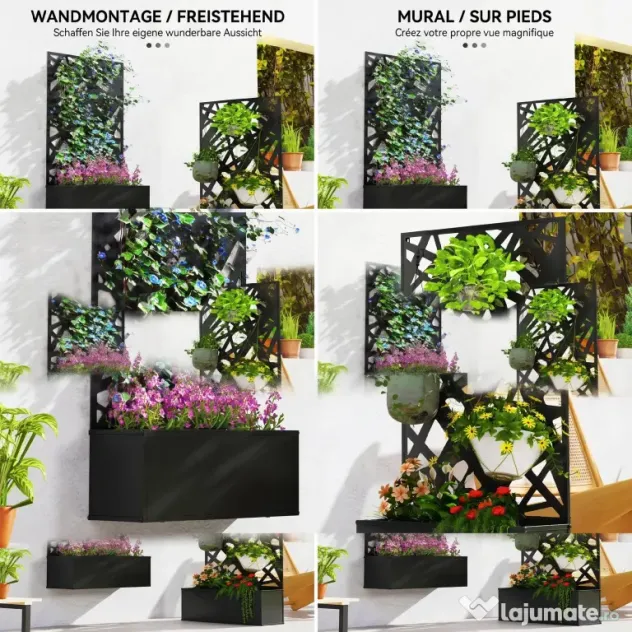 Outsunny Jardinieră cu Grilaj pentru Plante Cățărătoare din Metal, 61x23x113 cm, Negru | Aosom Romania