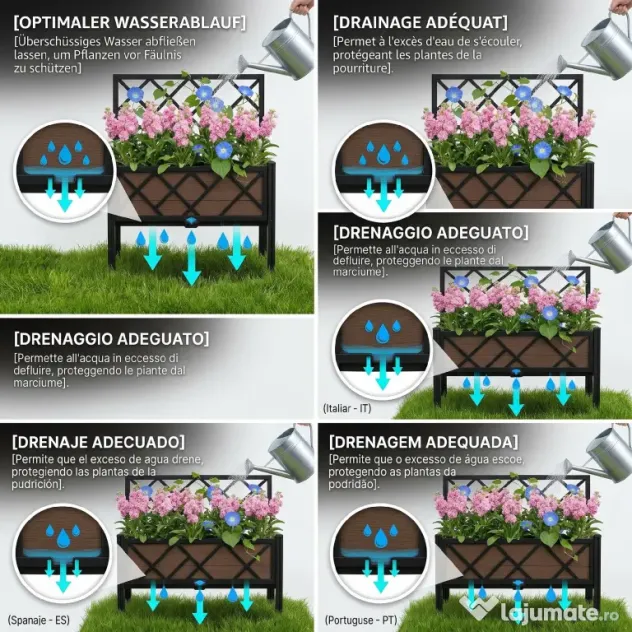Outsunny Jardinieră cu Grilaj pentru Plante Cățărătoare din Metal, 61x23x113 cm, Negru | Aosom Romania