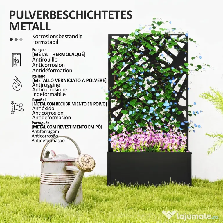 Outsunny Jardinieră cu Grilaj pentru Plante Cățărătoare din Metal, 61x23x113 cm, Negru | Aosom Romania