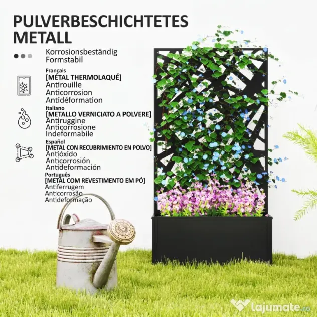 Outsunny Jardinieră cu Grilaj pentru Plante Cățărătoare din Metal, 61x23x113 cm, Negru | Aosom Romania