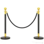 HOMCOM Stâlpi de delimitare din oțel inoxidabil cu frânghie catifelată neagră de 1,5 m și bază umplibilă, Ø32x96 cm