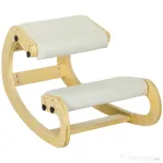 HOMCOM Scaun ergonomic reglabil în 6 poziții, din material textil cu efect de in și lemn de mesteacăn, 55x85x55 cm, crem