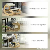 HOMCOM Scaun pentru genunchi reglabil în 6 poziții, din țesătură tip in și lemn de mesteacăn, 55x85x55 cm, crem | Aosom Romania 