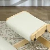 HOMCOM Scaun pentru genunchi reglabil în 6 poziții, din țesătură tip in și lemn de mesteacăn, 55x85x55 cm, crem | Aosom Romania 