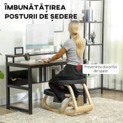 HOMCOM Scaun genunchi ergonomic, din Țesătură cu Aspect de In și Lemn, 50x73x55 cm, Negru | Aosom Romania 