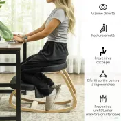 HOMCOM Scaun genunchi ergonomic, din Țesătură cu Aspect de In și Lemn, 50x73x55 cm, Negru | Aosom Romania 