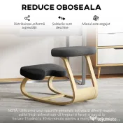 HOMCOM Scaun genunchi ergonomic, din Țesătură cu Aspect de In și Lemn, 50x73x55 cm, Negru | Aosom Romania 