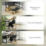 HOMCOM Scaun genunchi ergonomic, din Țesătură cu Aspect de In și Lemn, 50x73x55 cm, Negru | Aosom Romania 