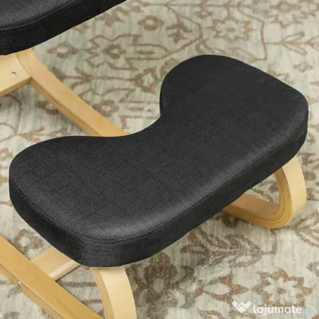 HOMCOM Scaun genunchi ergonomic, din Țesătură cu Aspect de In și Lemn, 50x73x55 cm, Negru | Aosom Romania