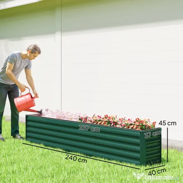 Outsunny Pat Ridicat pentru Grădină Exterioară cu Fund Deschis și Margini Rotunjite, 240x40x45 cm, Verde | Aosom Romania