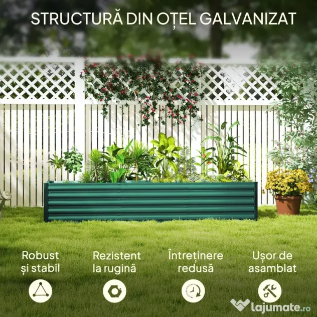Outsunny Pat Ridicat pentru Grădină Exterioară cu Fund Deschis și Margini Rotunjite, 240x40x45 cm, Verde | Aosom Romania