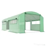 Outsunny Seră tip tunel cu 3 uși rulabile și 6 ferestre, din oțel galvanizat și PE, 6x3x2 m, verde