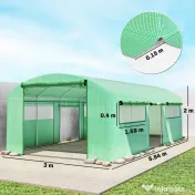 Outsunny Seră Tunel cu 3 Uși Rulante, 6 Ferestre, Țăruși și Frânghii, Seră de Grădină din Oțel Galvanizat, 6x3x2 m, Verde | Aosom Romania 