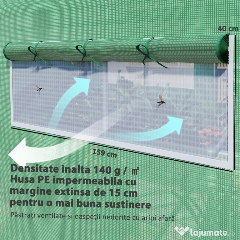 Outsunny Seră Tunel cu 3 Uși Rulante, 6 Ferestre, Țăruși și Frânghii, Seră de Grădină din Oțel Galvanizat, 6x3x2 m, Verde | Aosom Romania
