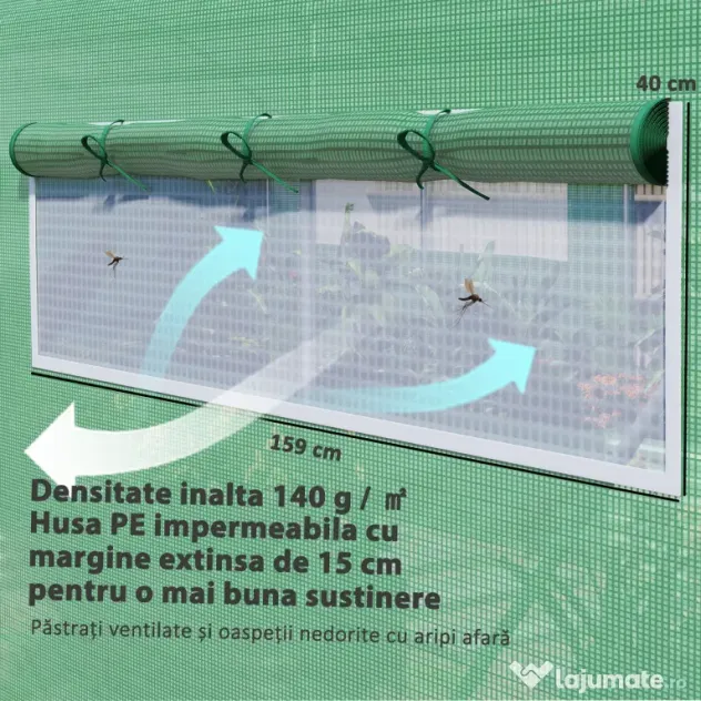 Outsunny Seră Tunel cu 3 Uși Rulante, 6 Ferestre, Țăruși și Frânghii, Seră de Grădină din Oțel Galvanizat, 6x3x2 m, Verde | Aosom Romania