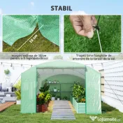 Outsunny Seră Tunel cu 3 Uși Rulante, 6 Ferestre, Țăruși și Frânghii, Seră de Grădină din Oțel Galvanizat, 6x3x2 m, Verde | Aosom Romania 