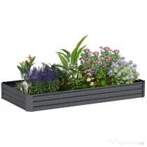 Outsunny Strat Înălțat pentru Grădină din Oțel, 835L, cu Bază Deschisă, 240x120x30 cm, Gri Închis