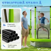 AIYAPLAY Trambulină pentru Copii 3-6 Ani cu Plasă de Siguranță, Փ140x190 cm, Verde | Aosom Romania 