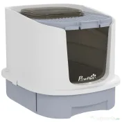 PawHut Litieră Închisă pentru Pisici cu 2 Uși și Tavă Detașabilă, 40,5x52,5x42,5 cm, Gri | Aosom Romania 