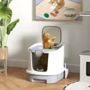 PawHut Litieră Închisă pentru Pisici cu 2 Uși și Tavă Detașabilă, 40,5x52,5x42,5 cm, Gri | Aosom Romania 