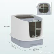 PawHut Litieră Închisă pentru Pisici cu 2 Uși și Tavă Detașabilă, 40,5x52,5x42,5 cm, Gri | Aosom Romania 