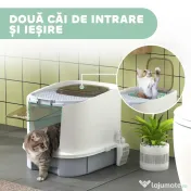 PawHut Litieră Închisă pentru Pisici cu 2 Uși și Tavă Detașabilă, 40,5x52,5x42,5 cm, Gri | Aosom Romania 