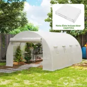 Outsunny Sera din PE cu 8 Ferestre, Ușă Enrolabilă și Margini Îngropate, 4x3x2 m, Albă | Aosom Romania 