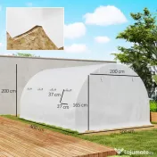 Outsunny Sera din PE cu 8 Ferestre, Ușă Enrolabilă și Margini Îngropate, 4x3x2 m, Albă | Aosom Romania 