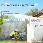 Outsunny Sera din PE cu 8 Ferestre, Ușă Enrolabilă și Margini Îngropate, 4x3x2 m, Albă | Aosom Romania 
