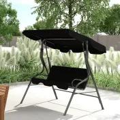 Outsunny Balansoar de Grădină 3 Locuri cu Acoperiș Reglabil și Perne Moi din Poliester, Capacitate 240 kg, 170x110x153 cm, Negru | Aosom Romania 