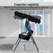 Outsunny Balansoar de Grădină 3 Locuri cu Acoperiș Reglabil și Perne Moi din Poliester, Capacitate 240 kg, 170x110x153 cm, Negru | Aosom Romania 