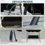 Outsunny Balansoar de Grădină 3 Locuri cu Acoperiș Reglabil și Perne Moi din Poliester, Capacitate 240 kg, 170x110x153 cm, Negru | Aosom Romania 