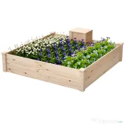Outsunny Jardinieră de Exterior cu Compostor și Bază Deschisă din Lemn de Brad, 123x123x25,5 cm, Lemn Natural | Aosom Romania 