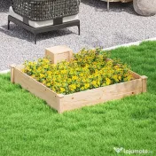Outsunny Jardinieră de Exterior cu Compostor și Bază Deschisă din Lemn de Brad, 123x123x25,5 cm, Lemn Natural | Aosom Romania 