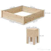 Outsunny Jardinieră de Exterior cu Compostor și Bază Deschisă din Lemn de Brad, 123x123x25,5 cm, Lemn Natural | Aosom Romania 