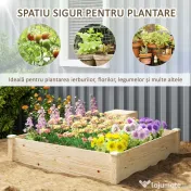 Outsunny Jardinieră de Exterior cu Compostor și Bază Deschisă din Lemn de Brad, 123x123x25,5 cm, Lemn Natural | Aosom Romania 