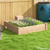 Outsunny Jardinieră de Exterior cu Compostor și Bază Deschisă din Lemn de Brad, 123x123x25,5 cm, Lemn Natural | Aosom Romania 