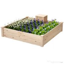 Outsunny Jardinieră de Exterior cu Compostor și Bază Deschisă din Lemn de Brad, 123x123x25,5 cm, Lemn Natural