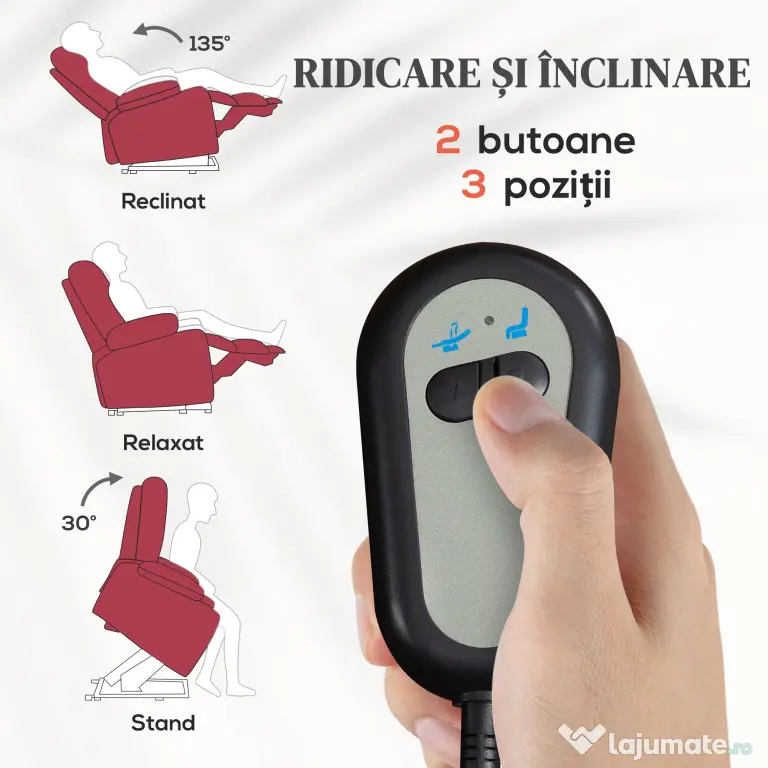 HOMCOM Fotoliu cu Ridicare Electrică, Fotoliu cu Telecomandă și Suport pentru Picioare, 62x86,5x98 cm, Roșu | Aosom Romania