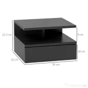 HOMCOM Noptieră Suspendată cu Sertar și Raft Superior din Lemn, 35x32x22,5 cm, Negru | Aosom Romania 