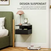 HOMCOM Noptieră Suspendată cu Sertar și Raft Superior din Lemn, 35x32x22,5 cm, Negru | Aosom Romania 