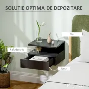 HOMCOM Noptieră Suspendată cu Sertar și Raft Superior din Lemn, 35x32x22,5 cm, Negru | Aosom Romania 